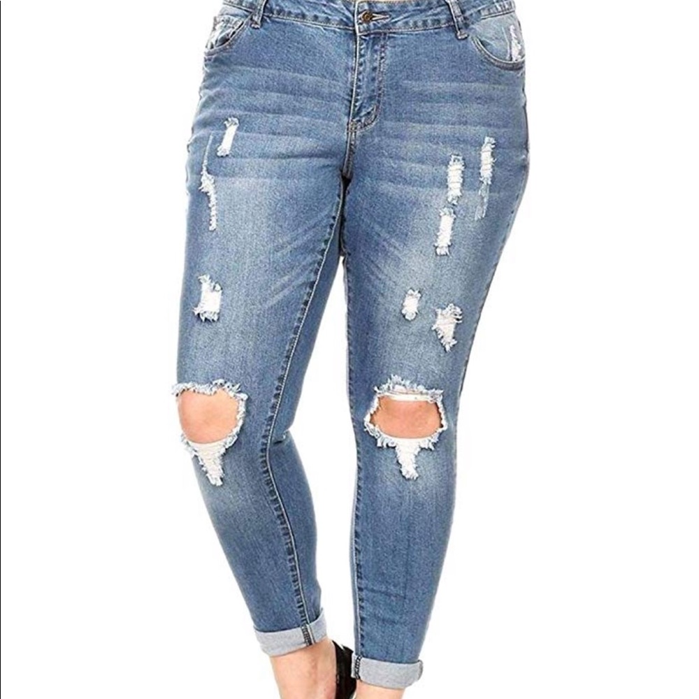Women Plus Size Stretch Ripped Skinny 90075XL